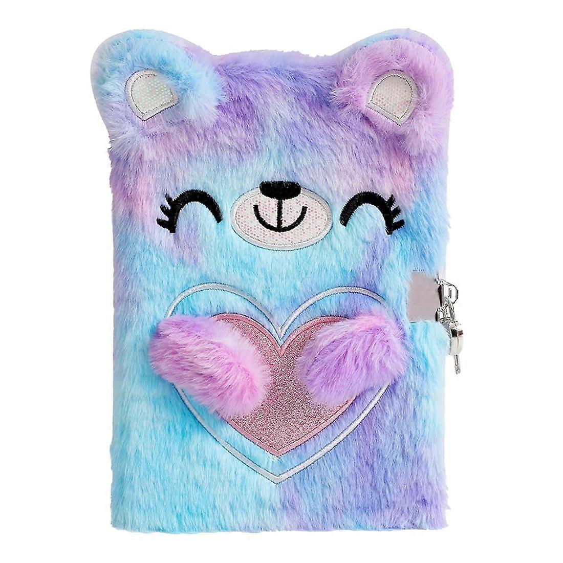Plush Diary for Girls with Lock  A5, 160 Pages, Kids Notebook with Lock, Bear Plush Diary for Girls for Writing and Drawing