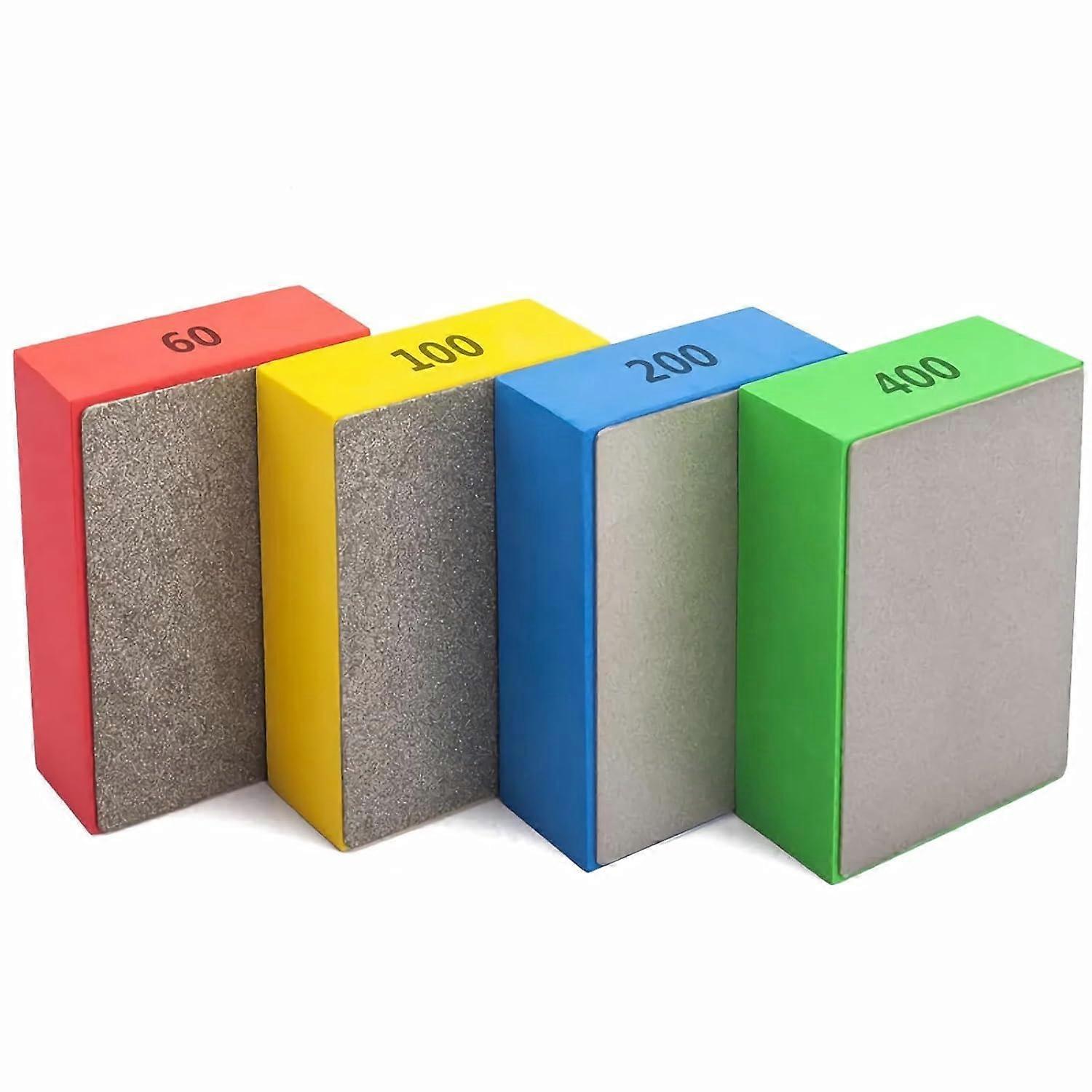 Tile Sanding Pads, 4-Piece Diamond Hand Sanding Pads for Tile Edge Grinding on Granite, Marble, and Ceramic, 60# to 400# Grit