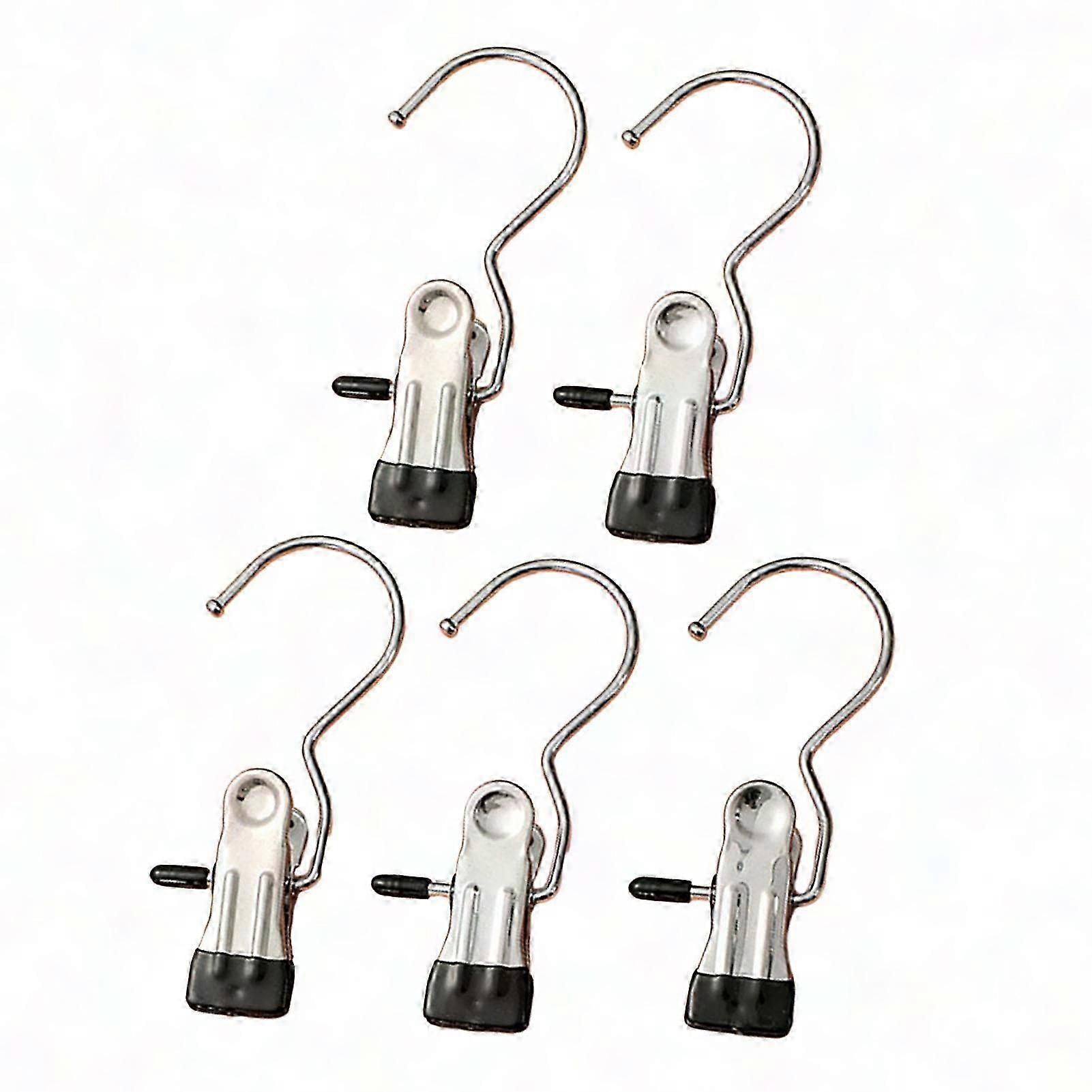 5Pcs Stainless Steel Clothes Drying Hooks with Rubber Coating - Space Saving Multifunctional Laundry Clips by Jikaixiang