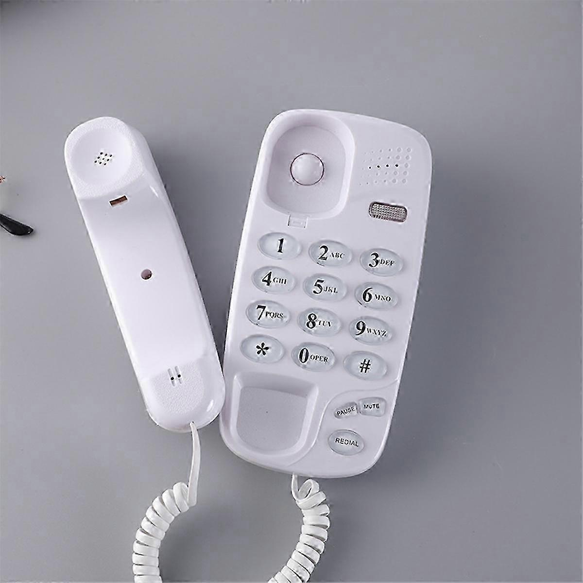 Corded Wall-Mounted Telephone with Support for Wall Mount or Desk Use in White
