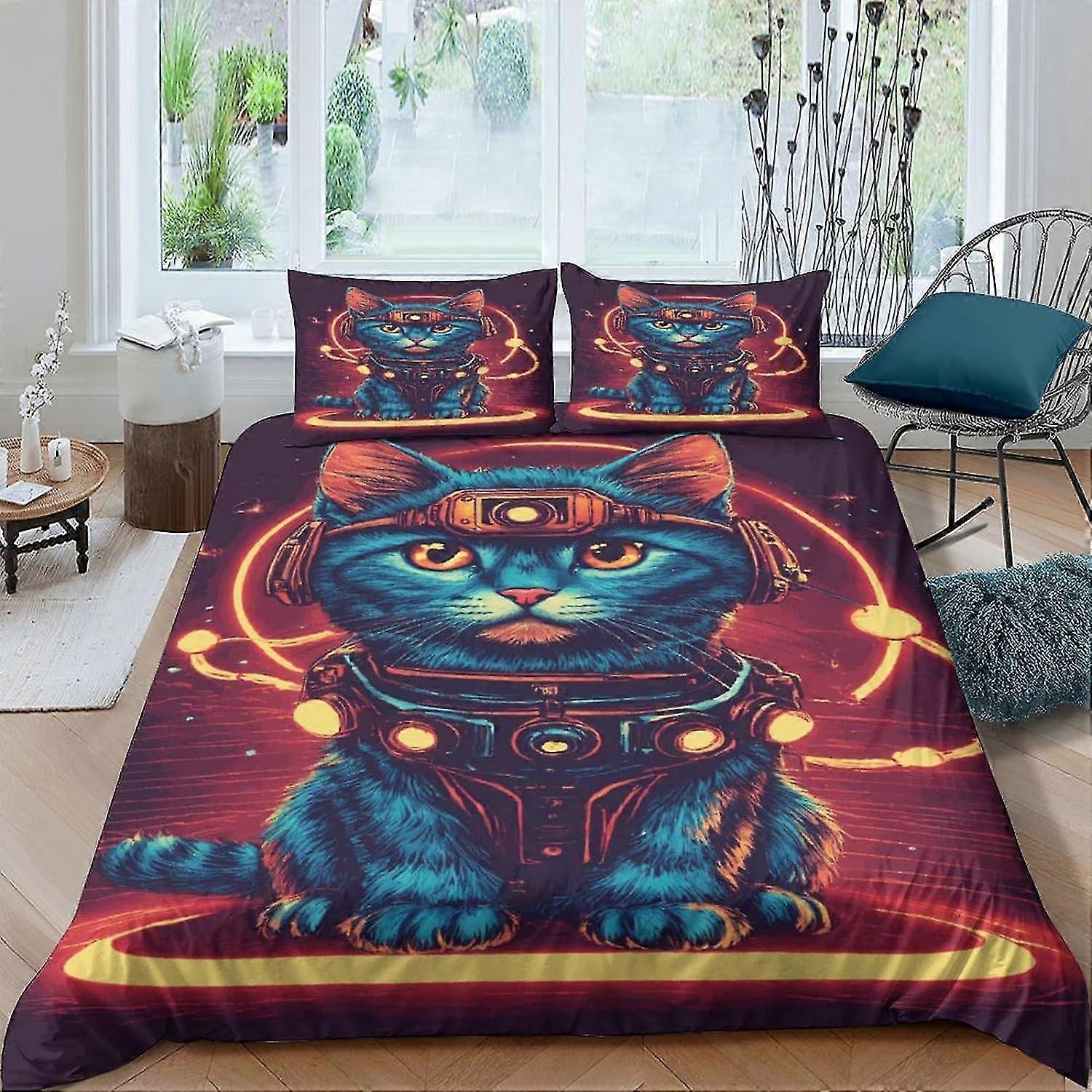 3 stycken påslakan för katter, 3D djurtryckt tema sängkläder täcke med dragkedja, mikrofiber sängkläder dubbel