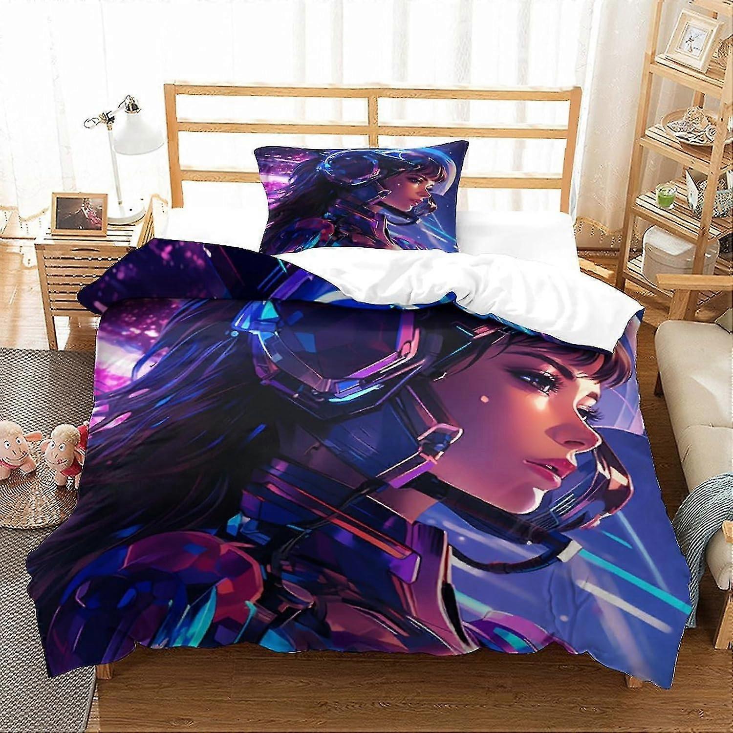 3D Helmet Girl Duvet Cover Space Design Bedding Set with Pillowcase, Single Father's Day Gift