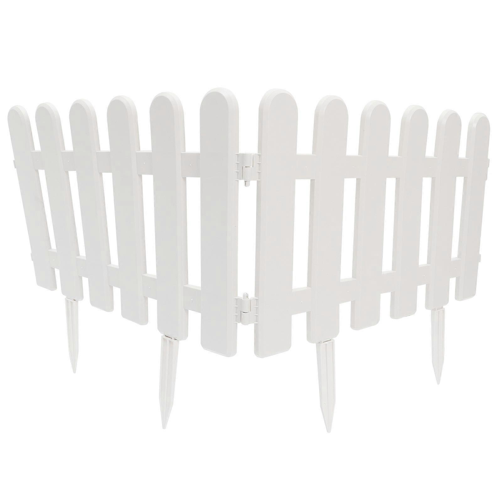 White Plastic Fence Border for Decoration 2 Packs with 4 Ground Plugs Each