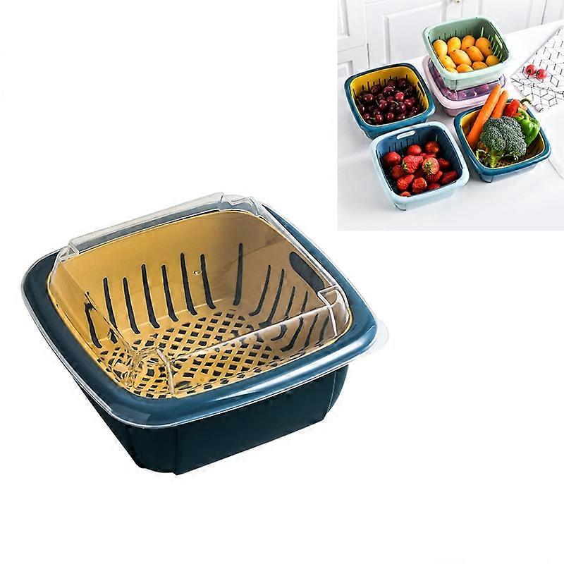 Creative Multifunctional Double-deck Drain Basket Kitchen Refrigerator Fresh Box Plastic Fruit Storage Basket with Lid