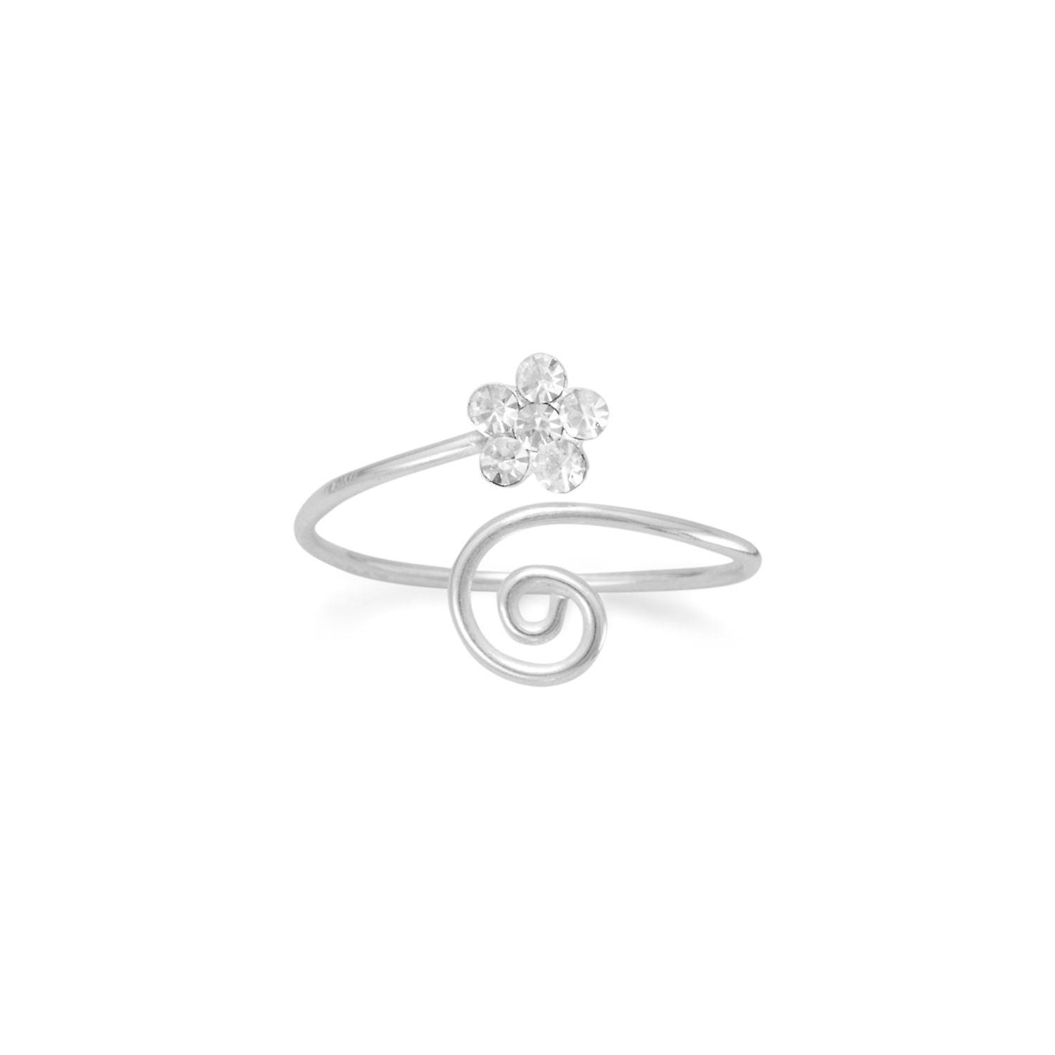 925 Sterling Silver Wrap Design toe ring con cristallo trasparente Flower-toe ring per le donne