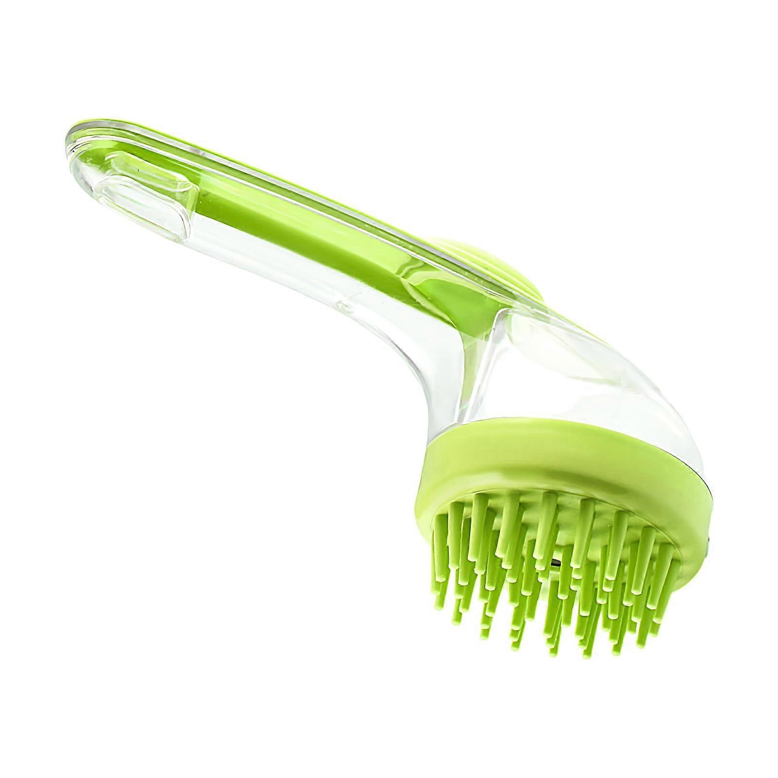Dog Bath Brush with Silicone Bristles, 7.48 Inch Shampoo Dispenser Tool for Small Pets, Green Grooming Comb for Puppies and Kittens