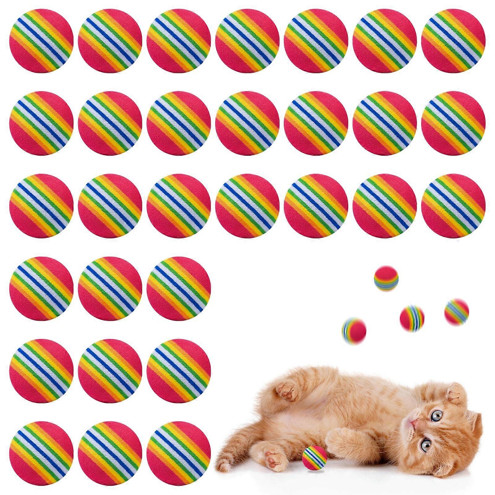 30PCS Cat Toy Balls – Soft EVA Foam Rainbow Striped Bouncy Balls for Indoor Play and Pet Training