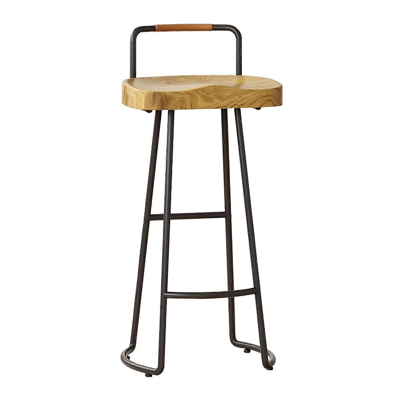 Solid wood bar stools with low backrest, metal base, dining stools, 1pc 65cm