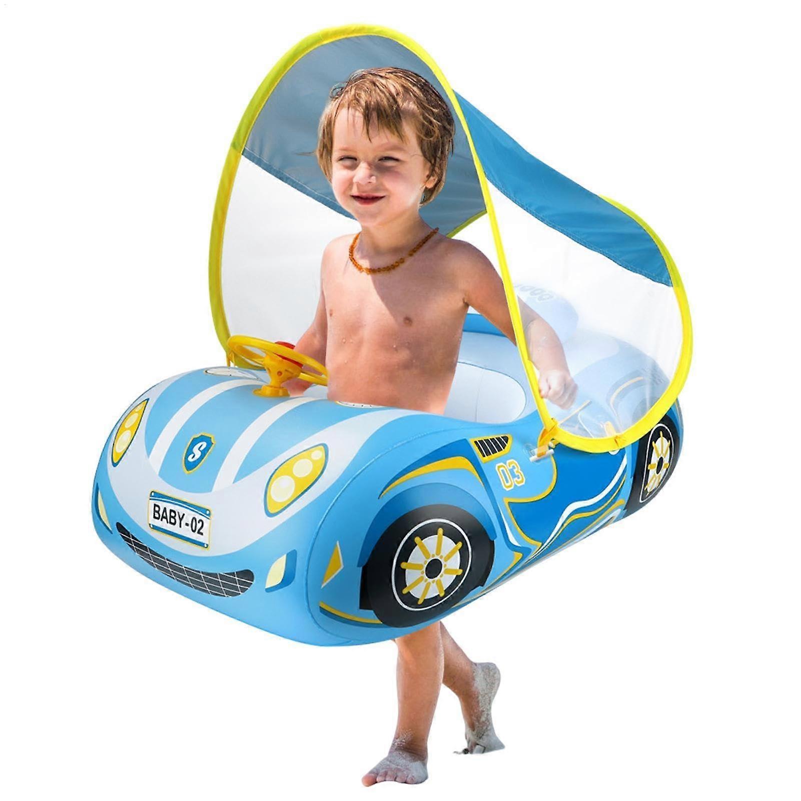 Baby Swim Float, Toddler Pool Float with Steering Wheel, Kids Swimming Rings Blue