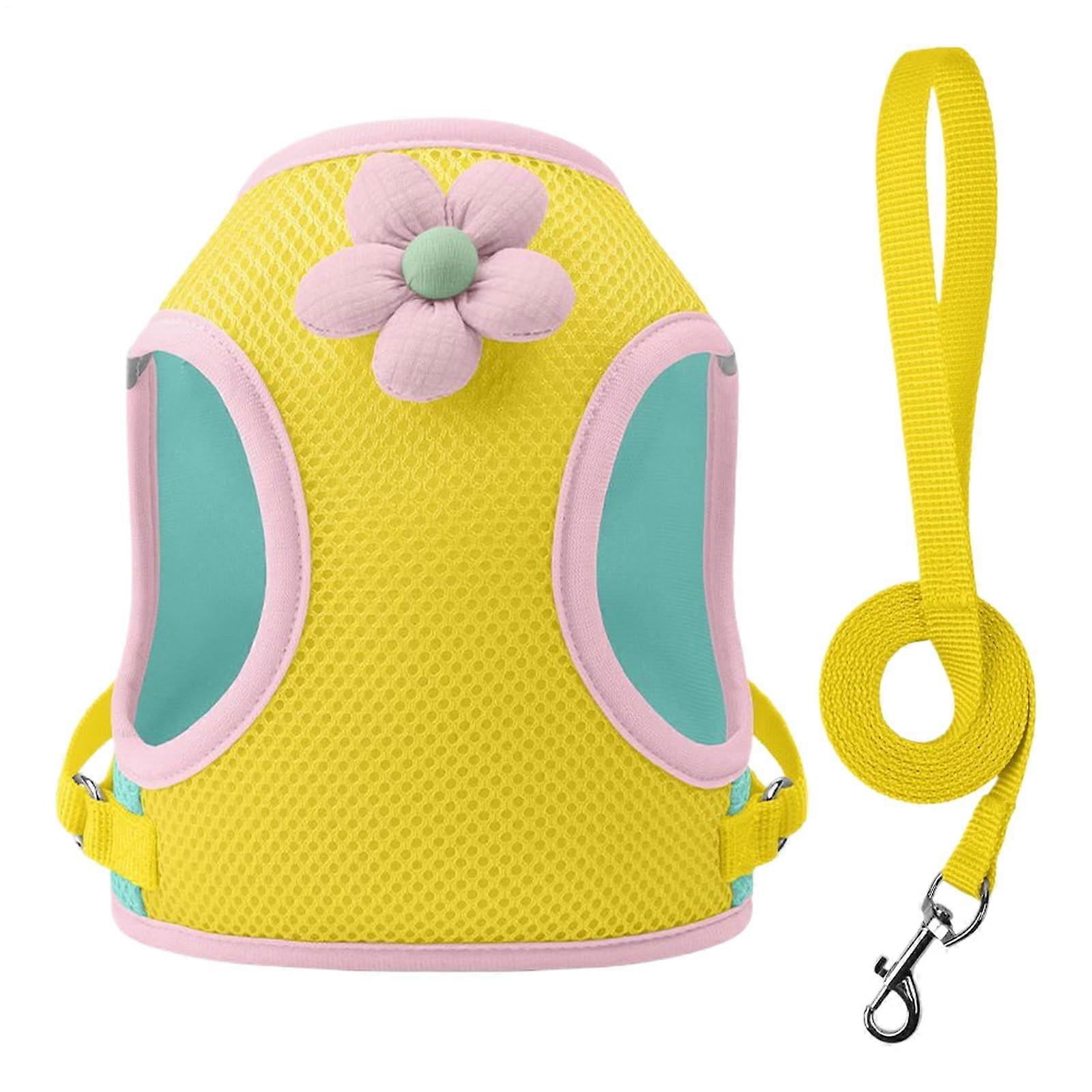 Small Cat Dog Cable Tree Set - Adjustable Reflective Cat Vest with Leash for Kittens, Breathable, Size M, Yellow