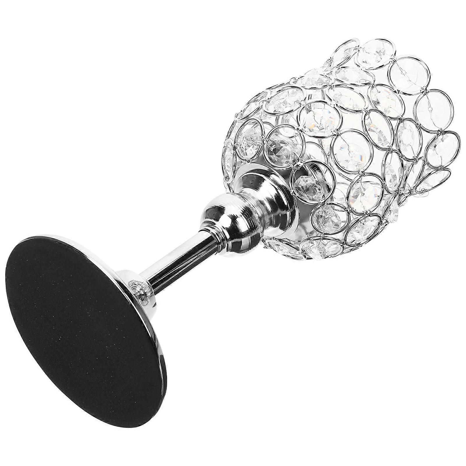 Crystal Candle Holder for Table with Silver Finish and Octagonal Beads 22cm