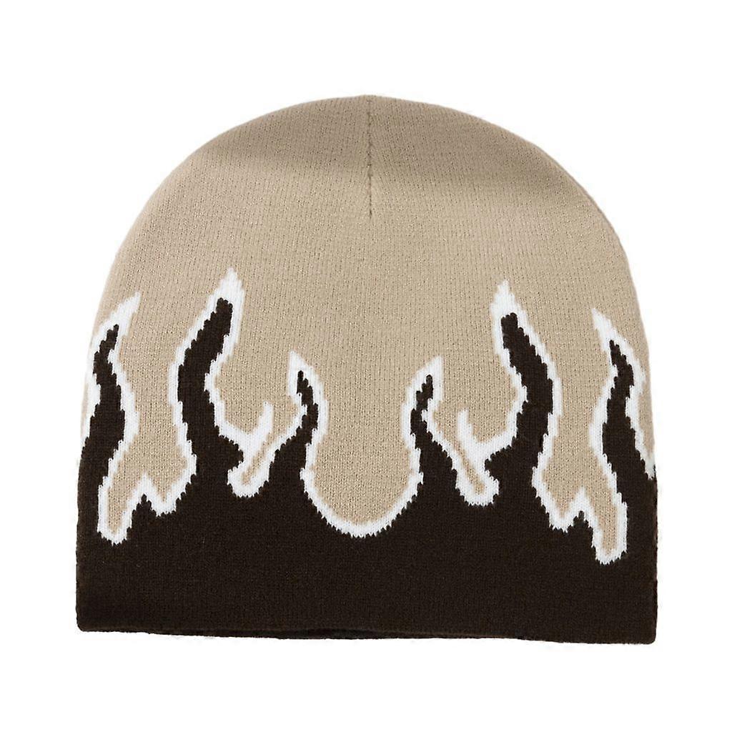 Winter Knit Hat for Teen Windproof Hat with Flame Pattern Skiing Riding Hat