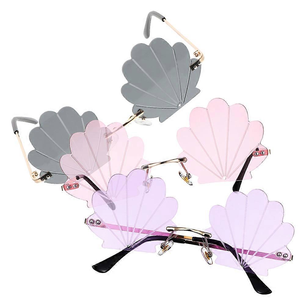 Party Frameless Sunglasses Rimless Eyeglasses Gold Frame Gray Lens Photo Props 3Pcs