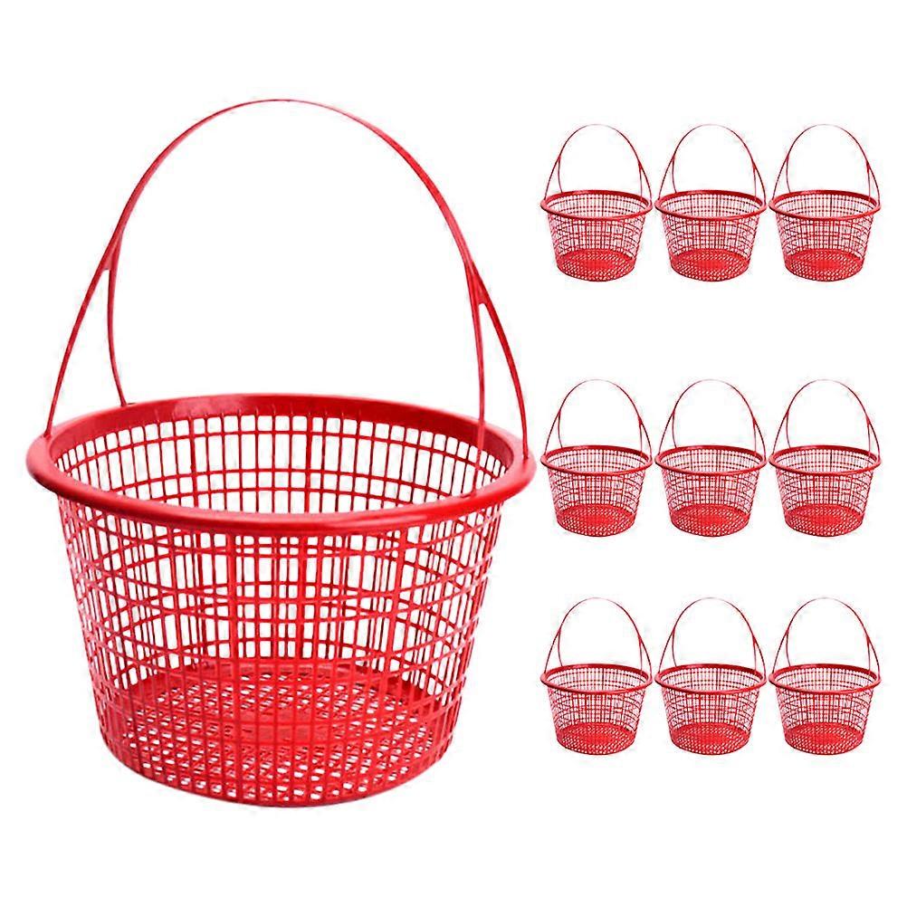 Fruit Basket Plastic Vegetable Basket for Picking 10Pcs Red with Handle