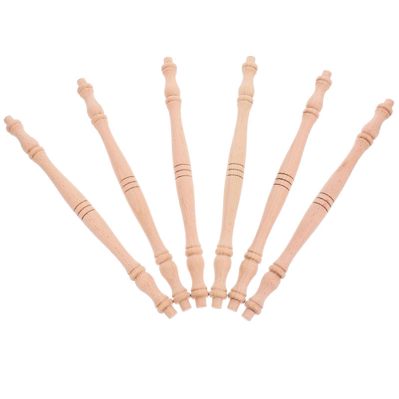 Wooden Spindles for Furniture Craft Unfinished Solid Wood Durability Versatile Design for Home Use Khaki Color 6 Pieces