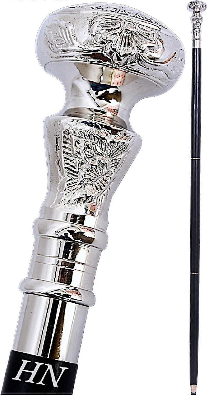 Antique Style Wooden Walking Stick with Silver Brass Handle Gift A