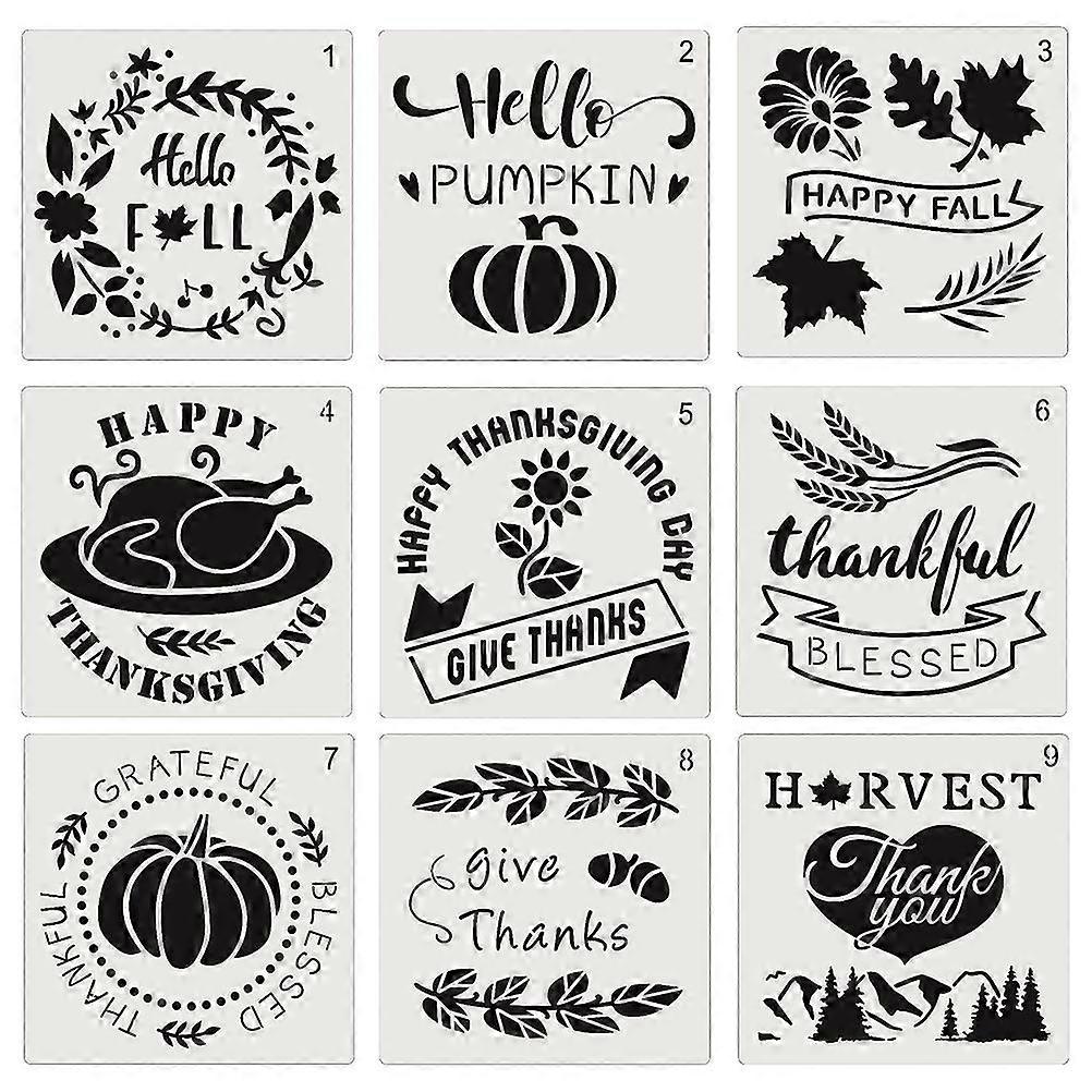 9Pcs Thanksgiving Stencils Fall Painting Template Drawing Plastic Template