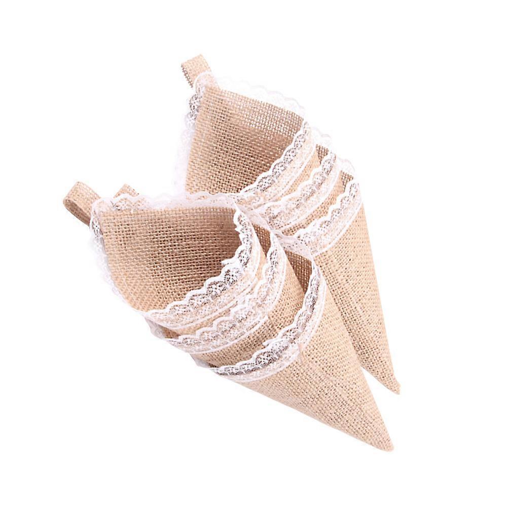 DIY Burlap Cone Flower Holder 6Pcs Elegant Organizing Accessory For Baby Shower Decoration Khaki Style