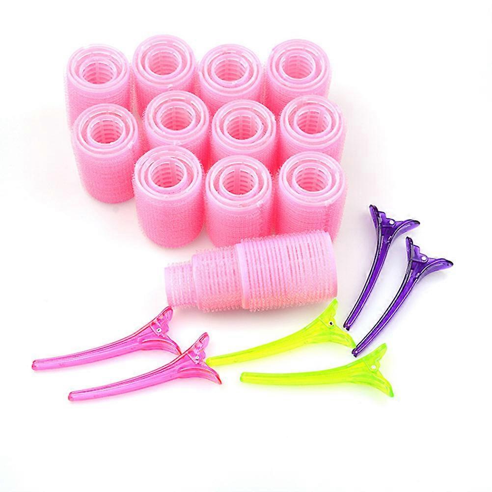 36PCS Self Adhesive Nylon Hair Curler with 6PCS Duckbill Clips Set Portable Hairdressing Tool for Home Salon Use Random Colors
