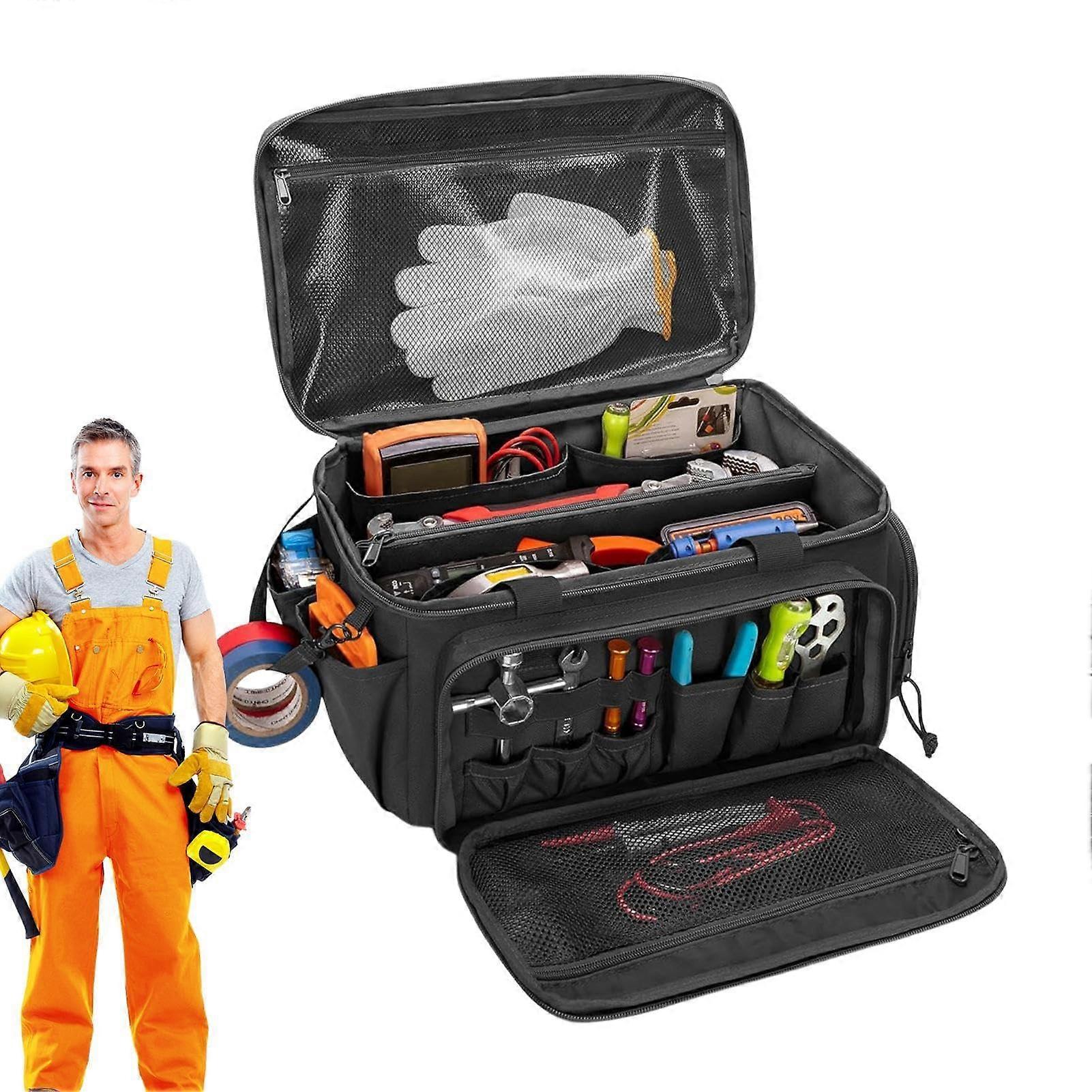 Tool Bag Large Heavy-Duty 14.5 X 8.5 X 8.1 In Black For Easy Carrying And Protecting Equipment While Working