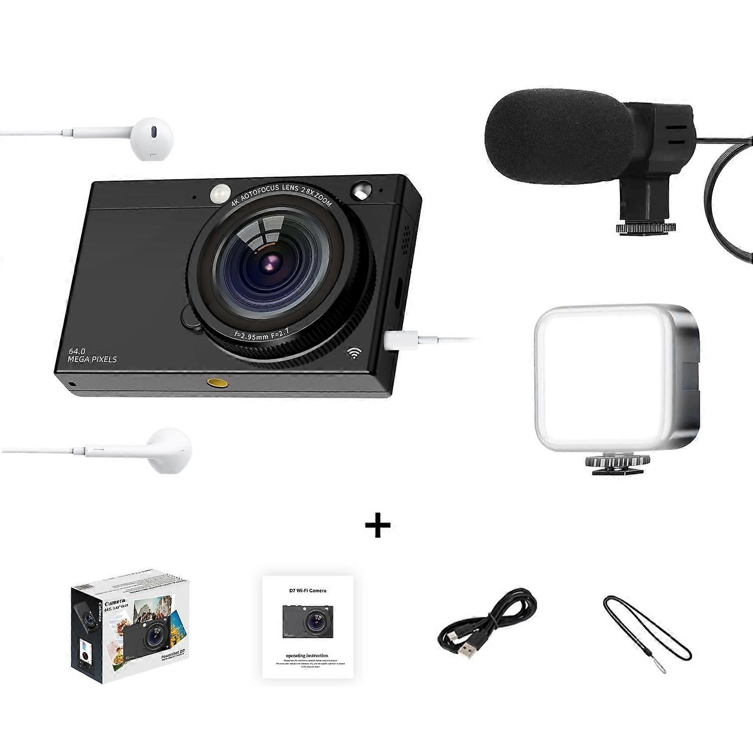 CCD Digital Camera 64 Million WiFi Card Camera Black + Microphone/Fill Light/Headphone Cable