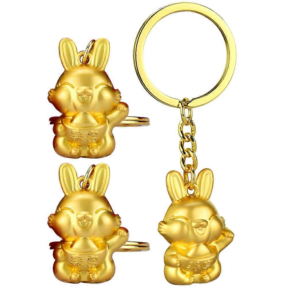 Golden Rabbit Keychain Made of Zinc Alloy for Daily Use 3pcs Small Gift for