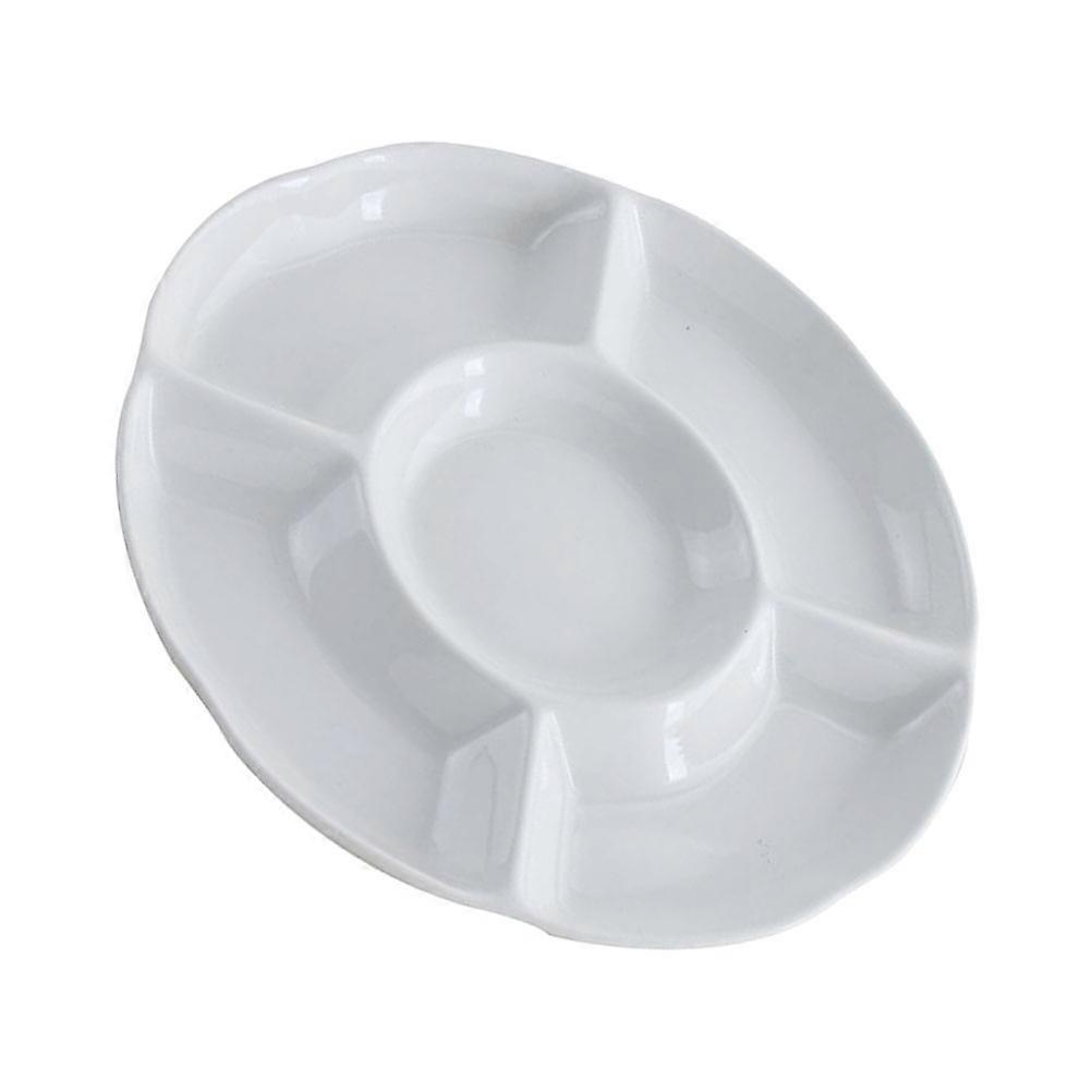 White Food Tray with 5 Divided Sections for Serving Snacks and Appetizers in Kitchen