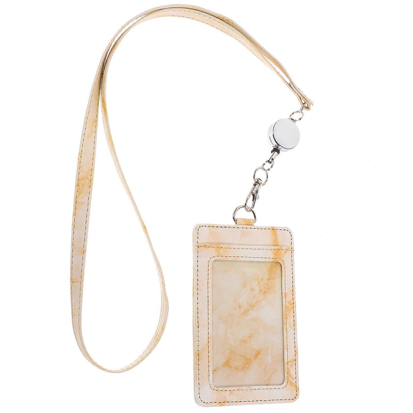 Retractable ID Card Holder 1 Set Water-resistant Cover For Office Home School Outdoor Use Beige Protector