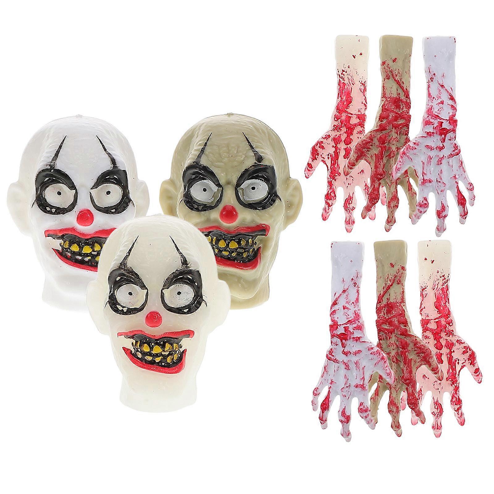 Bloody Hand and Clown Head Prop for Halloween Decoration Made of Plastic Assorted Color