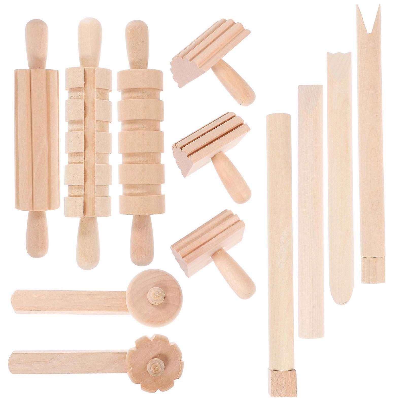 Wooden Clay Texture Roller for Polymer Clay Art Projects Beige Color Lightweight and Durable 12pcs