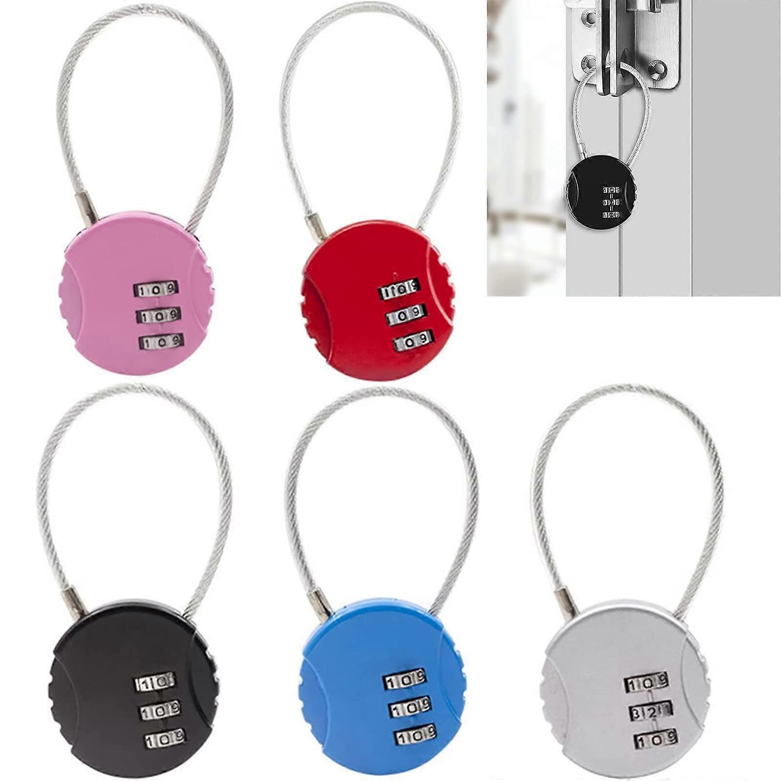 5 Pack Combination Lock with 3-Digit Code, Resettable Travel Padlock for Luggage, Door, Locker, and Cabinet