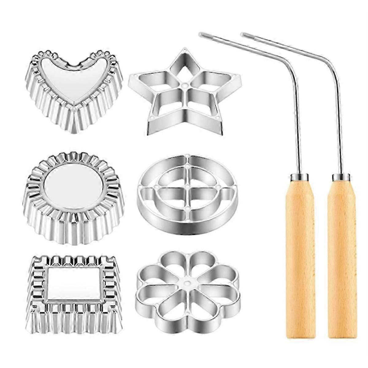 8Pcs Rosettes Timbale Set, Rosette Iron Set with Handle, Lotus Flower Bunuelos Cookie Maker Mold, Fu