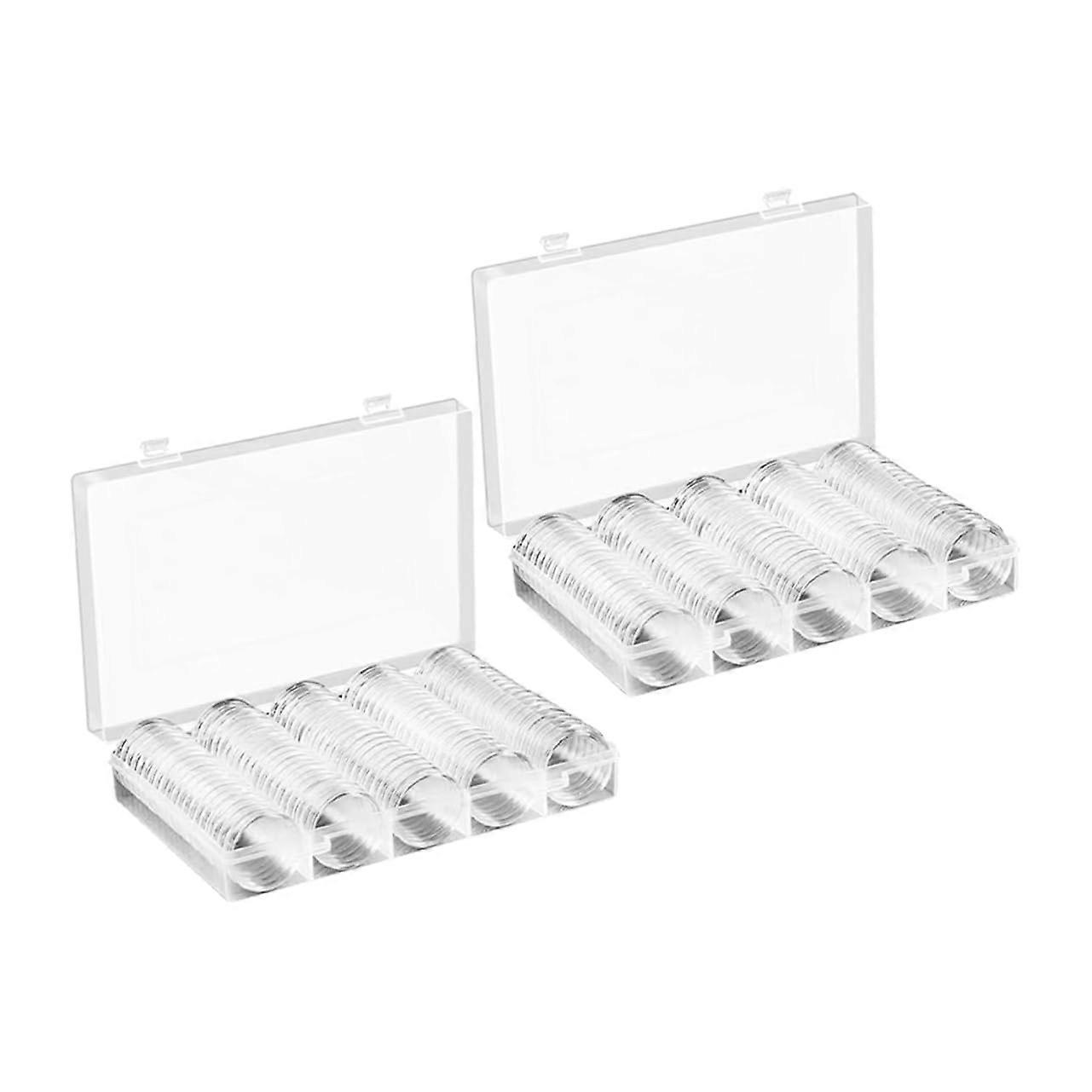 2 sets of coin capsules with organizer box, transparent display holders for collectors