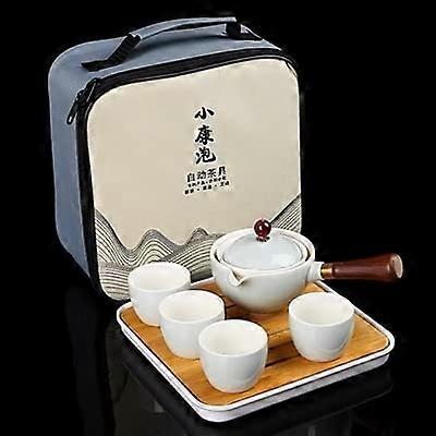 Porcelain Chinese Gongfu Tea Set Portable Teapot with 360 Degree Rotation Tea Maker and Infuser All in One Travel Bag