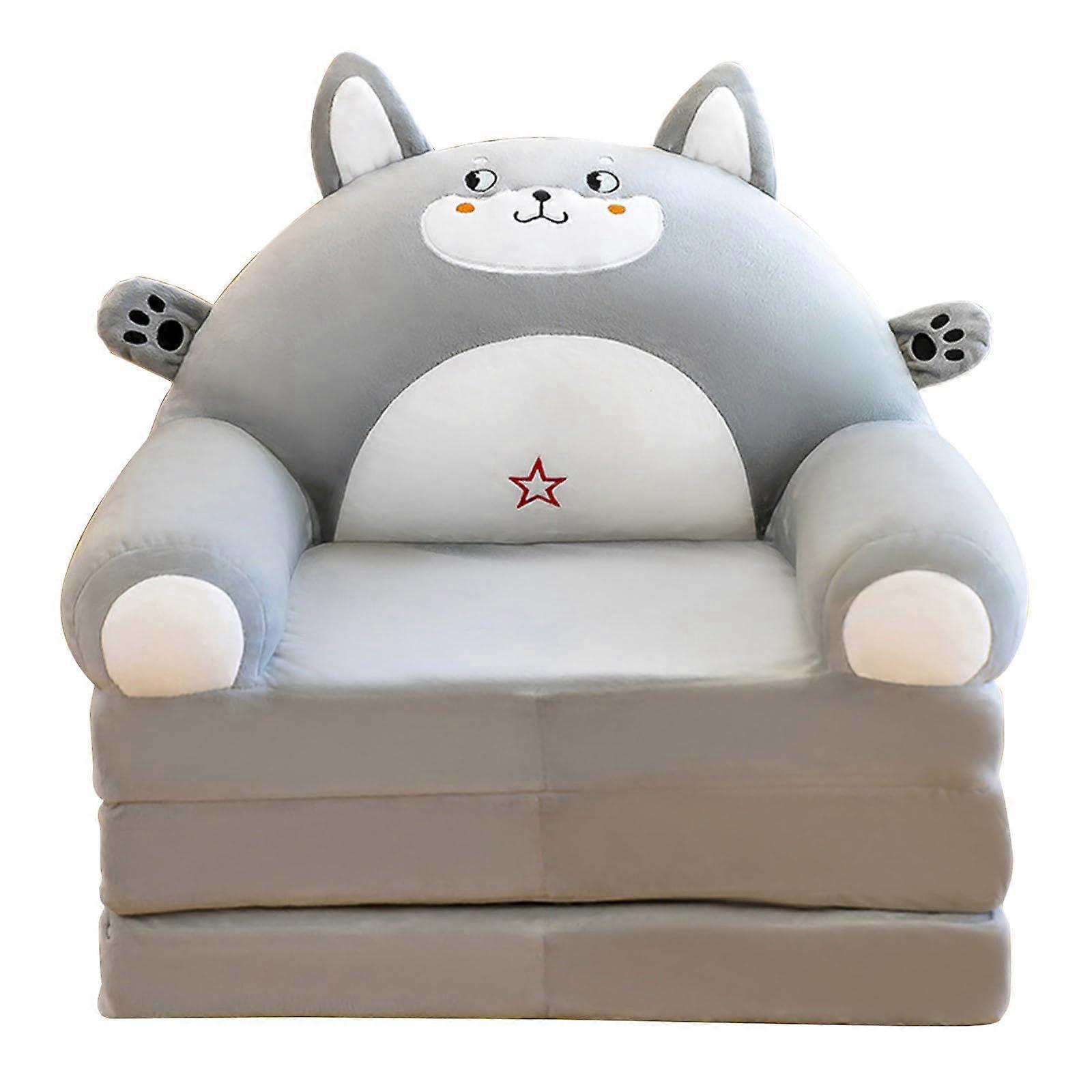 Cushion Plush Sofa, Foldable Children's Chair, 2in1, Multicoloured, Soft Velvet Fabric, Removable Cover