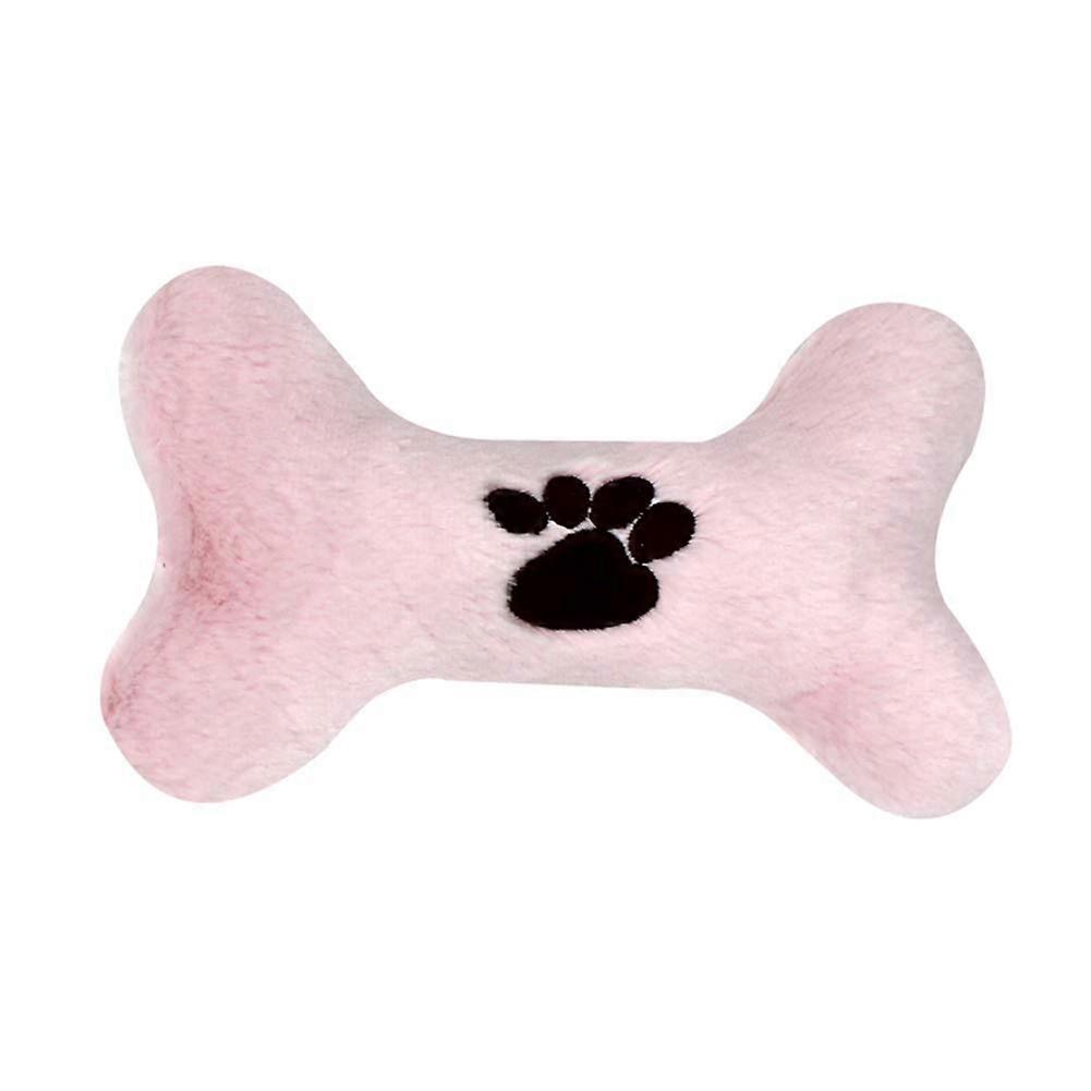 Pet Toy - Fluffy Pink Plush Bone Doll for Dogs and Cats with Cute Paw Print, Squeaky Interactive Bite Toy