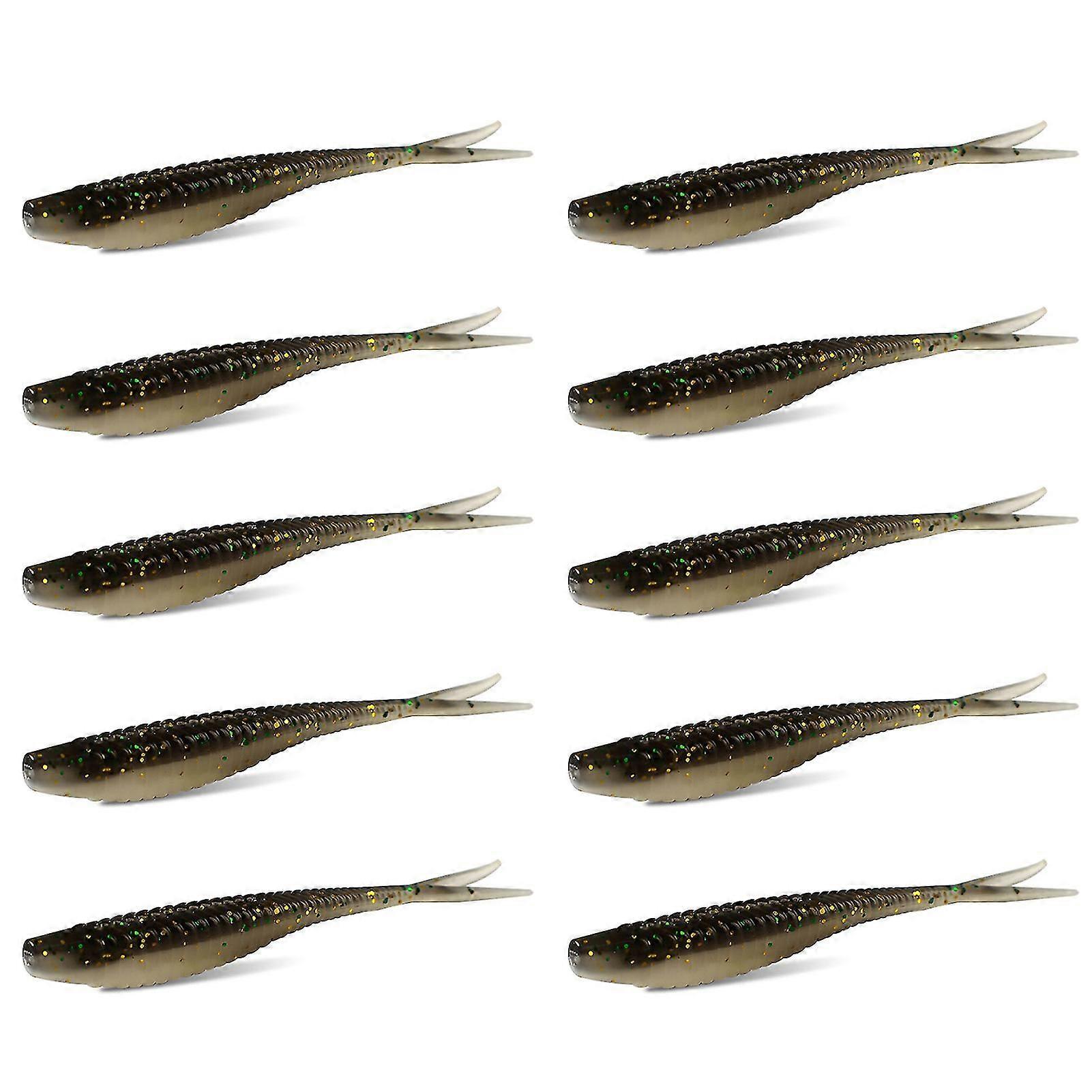 10Pcs Fishing Lures Realistic Looking Bright Color Flexible Bite Resistant Sequins Design PVC Fork Tail Soft Lures Bionic Baits Fishing Gear Fishing