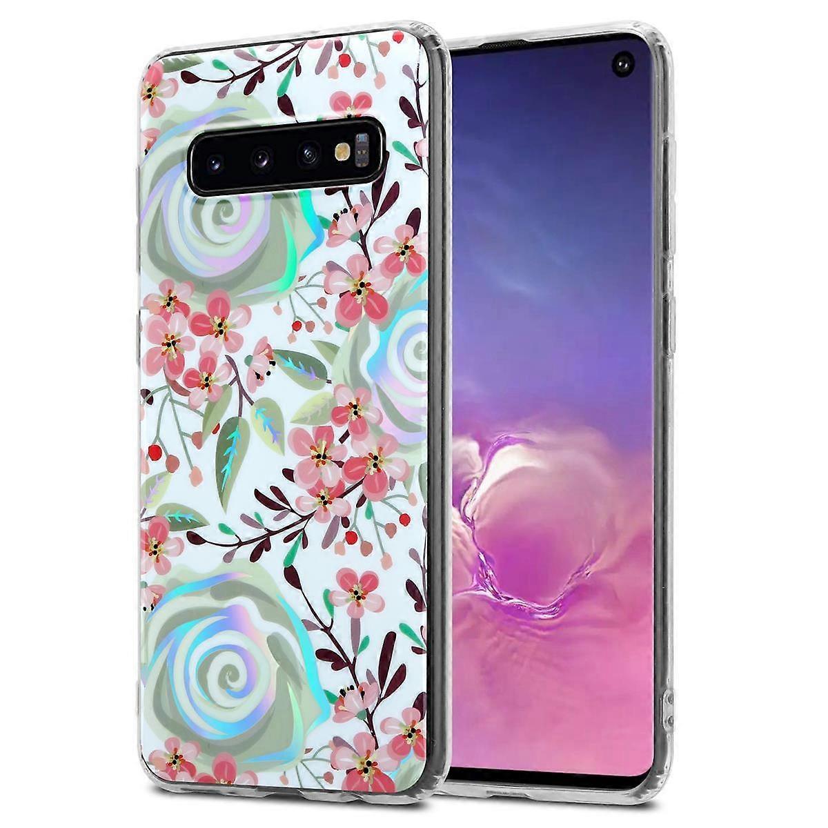 サムスンギャラクシーS10 4GケースTPU-花と葉のパターン