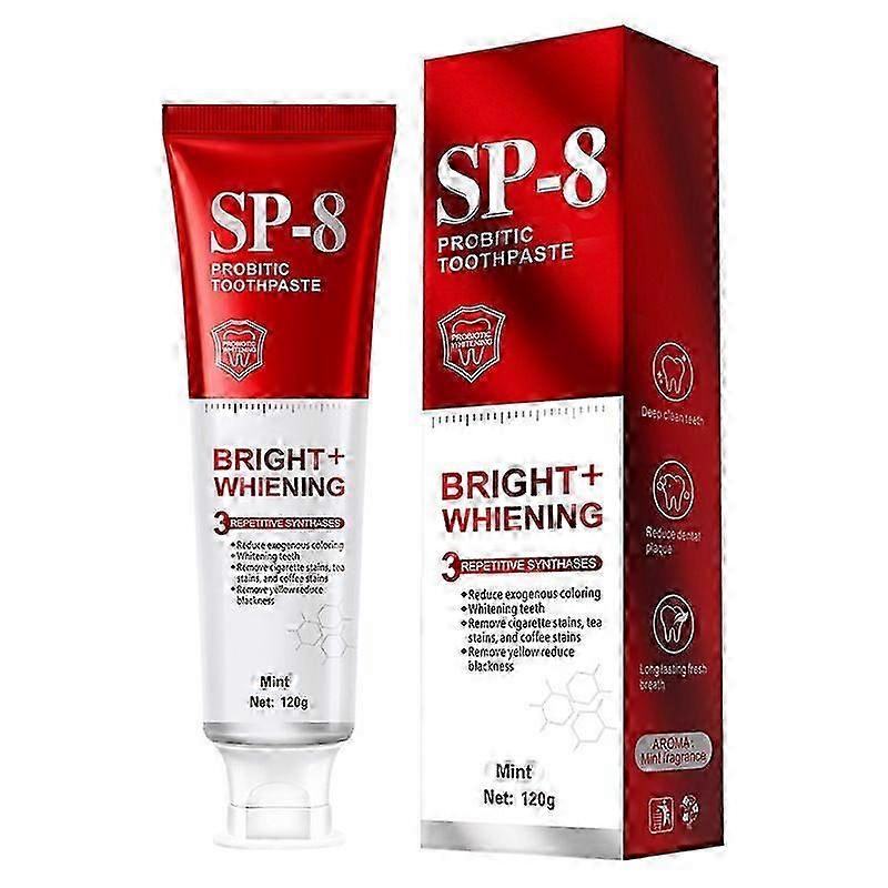 SP-8 Probiotic Whitening Toothpaste for Teeth Whitening/Brightening & Fresh Breath, 8 Probiotics Formula for Gum Health, Fluoride-Free