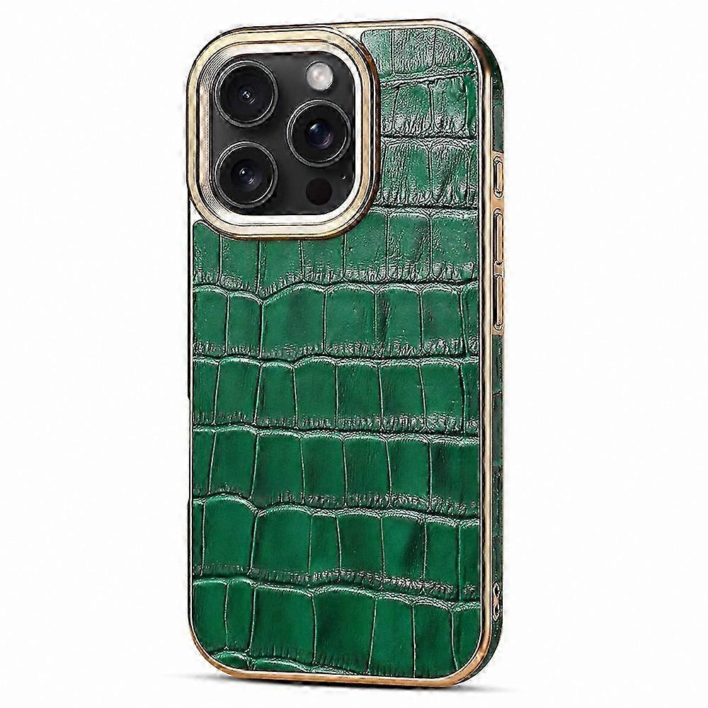 Genuine Leather Crocodile Texture Electroplated Phone Case for 16 Pro