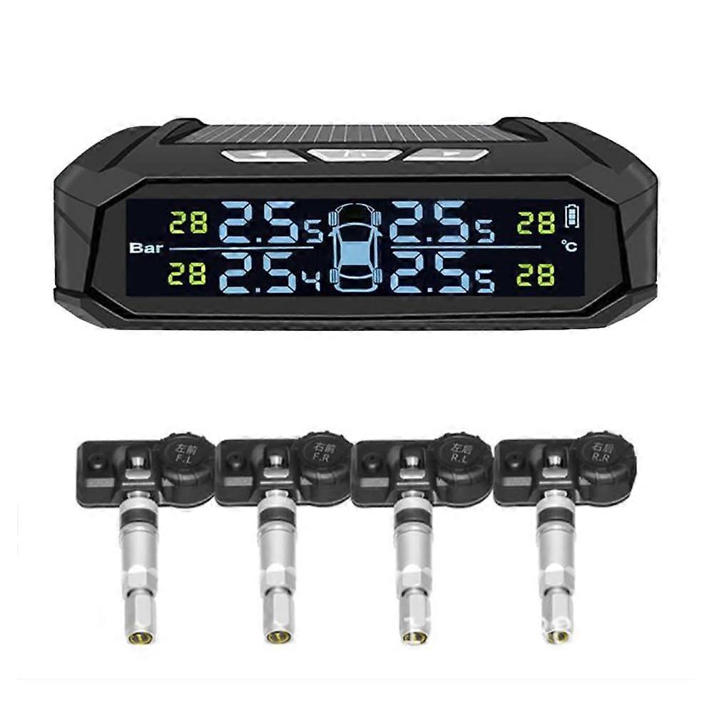 Car TPMS Tyre Pressure Monitoring System Solar Powered Digital Display With 4 Sensors Auto Security Alarm Universal Fit