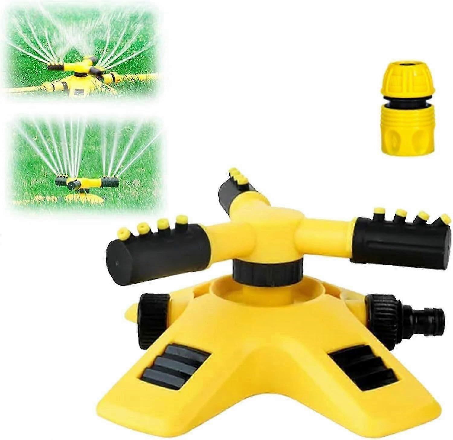 Automatic lawn garden sprinkler, 360-degree three-arm rotating sprinkler irrigation system, suitable for plant watering.
