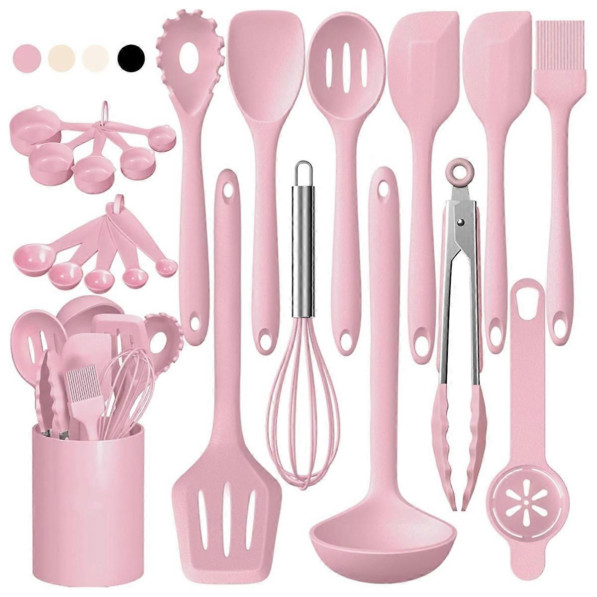 22Pcs Silicone Cooking Utensils Set, Heat Silicone Kitchen Spatulas Set with HolderNonstick Cookware, (Pink)