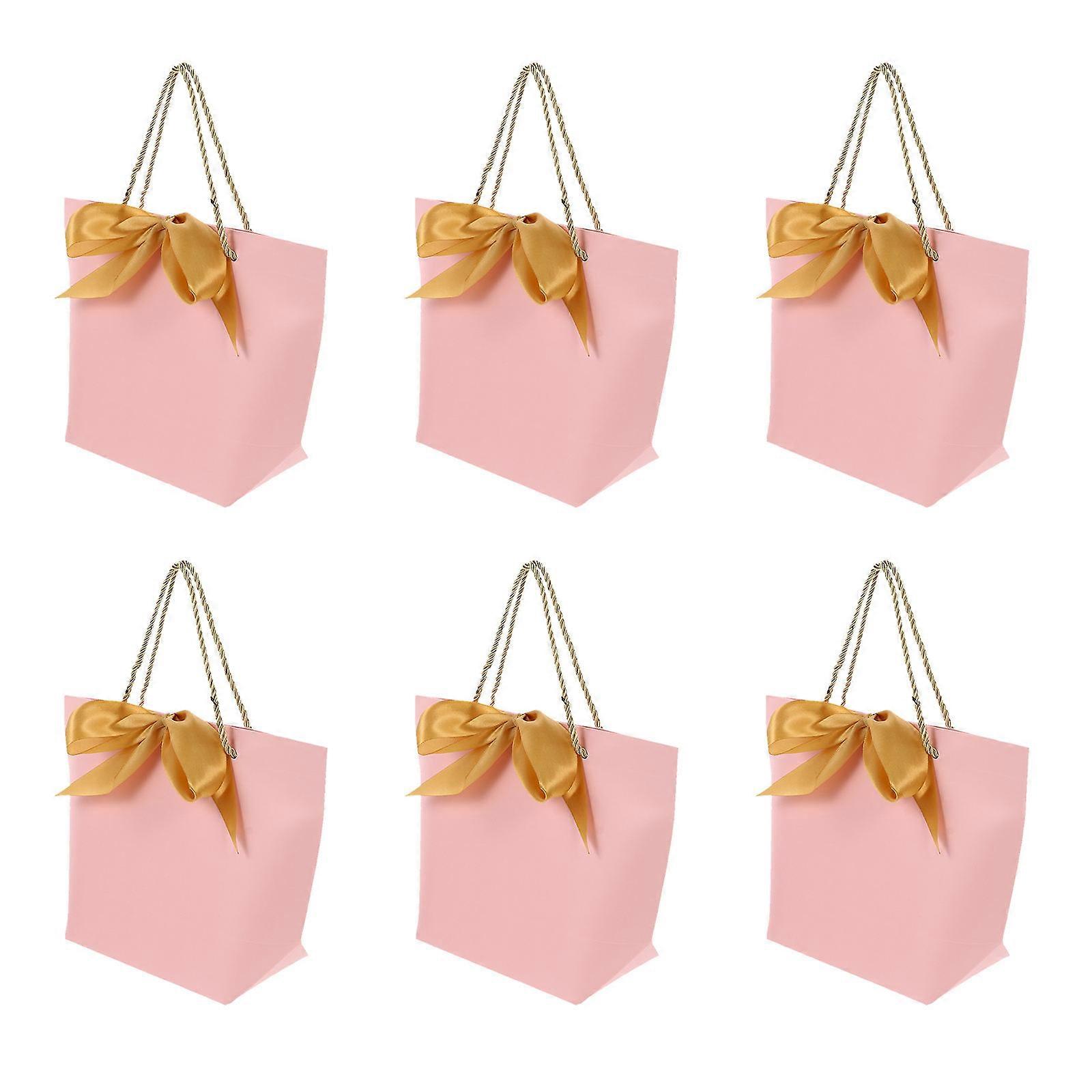 Shopping Paper Bag for Storage Use 6Pcs Portable Paper Tote Bags Pink