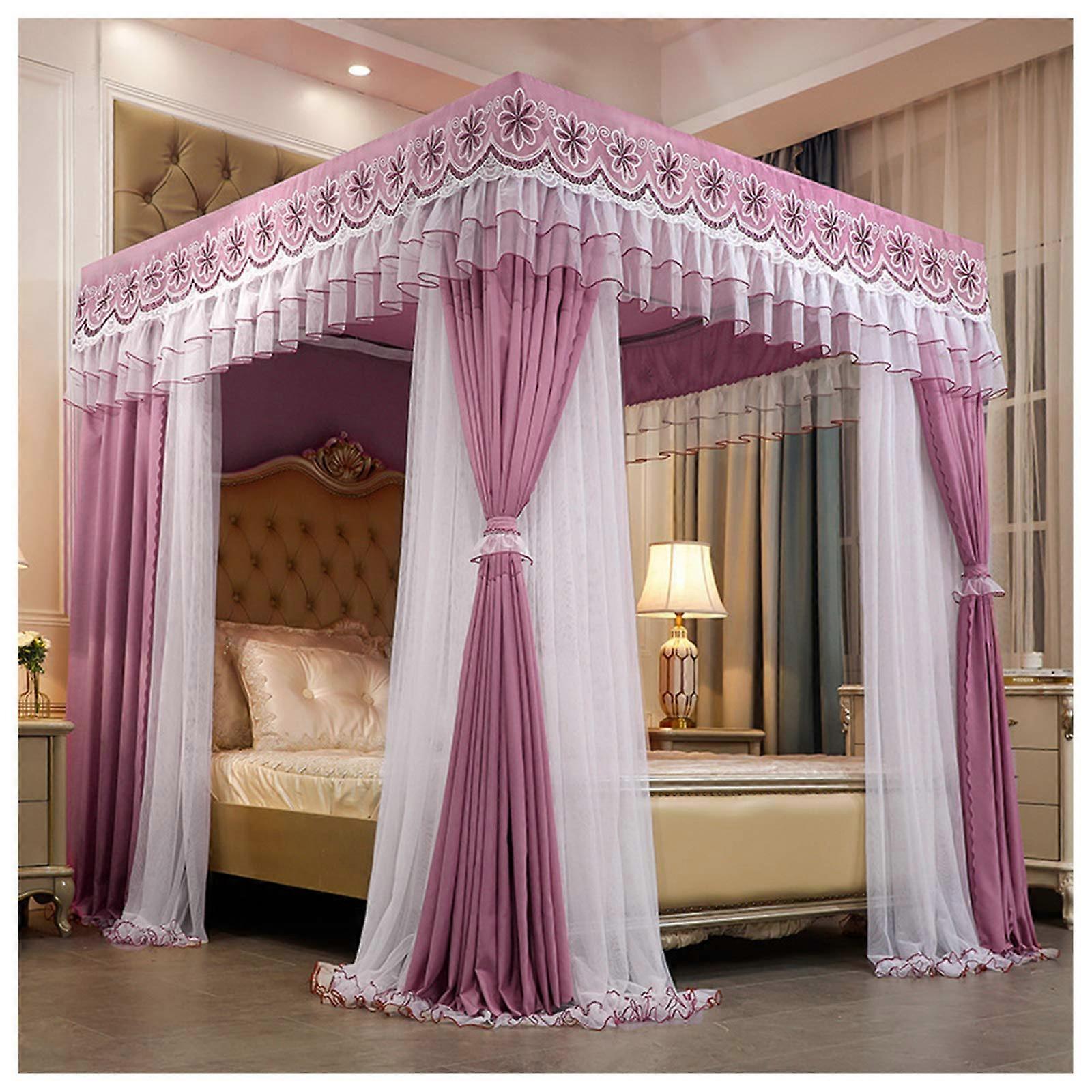 Mosquito Netting Bed Canopy Curtain for 4 Corner Post, Princess Style, Size 180x200cm, Home Bedroom Decor