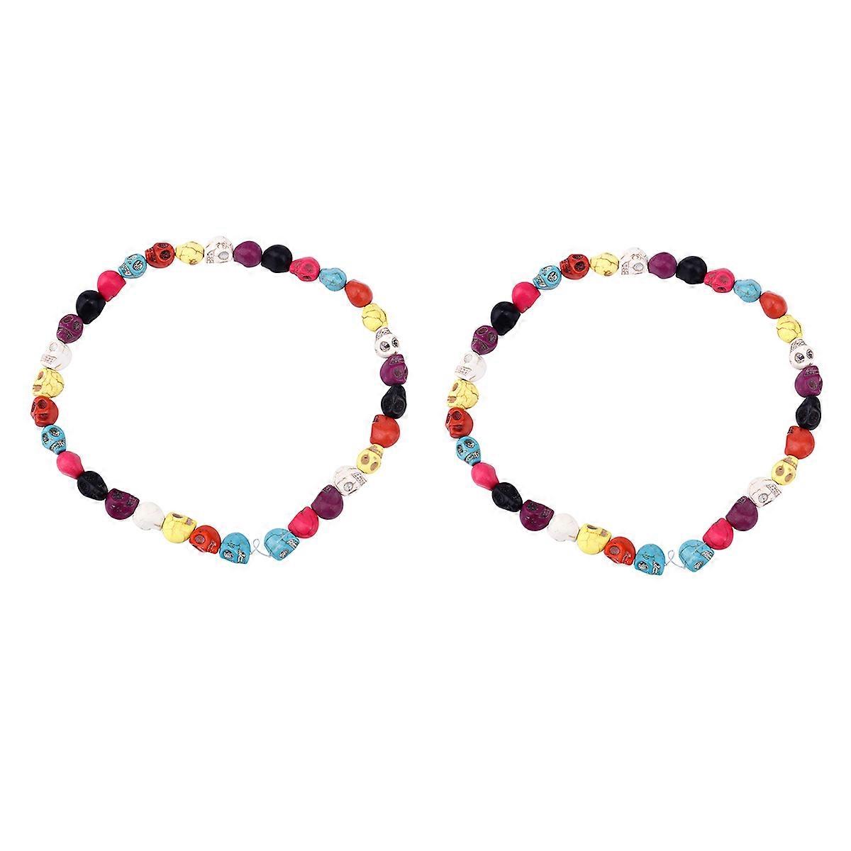 Skull Beads For Crafting 2Pcs Diy Accessories Perfect For Halloween Theme Jewelry Making Assorted Color Stone Material