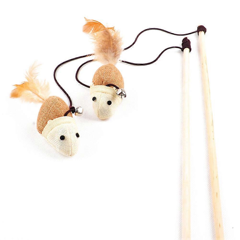 Cat Teaser Interactive Wooden Toy Wand for Cat Playing 1 Piece with Bell