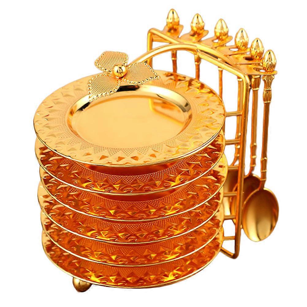 2Sets Creative Food Plate with Spoon and Rack for Home Use Golden