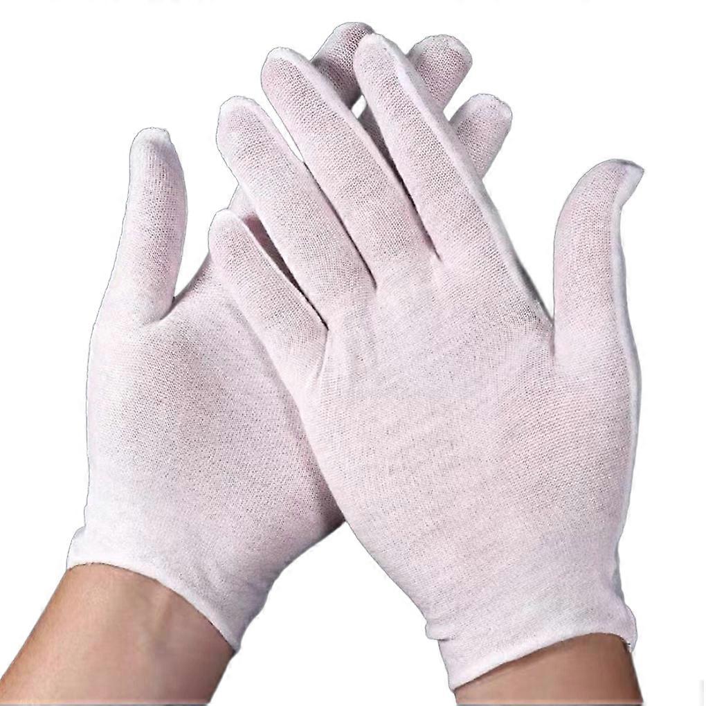 12 Pairs White Cotton Gloves Working Mitten Elastic Glove Cleaning L thin