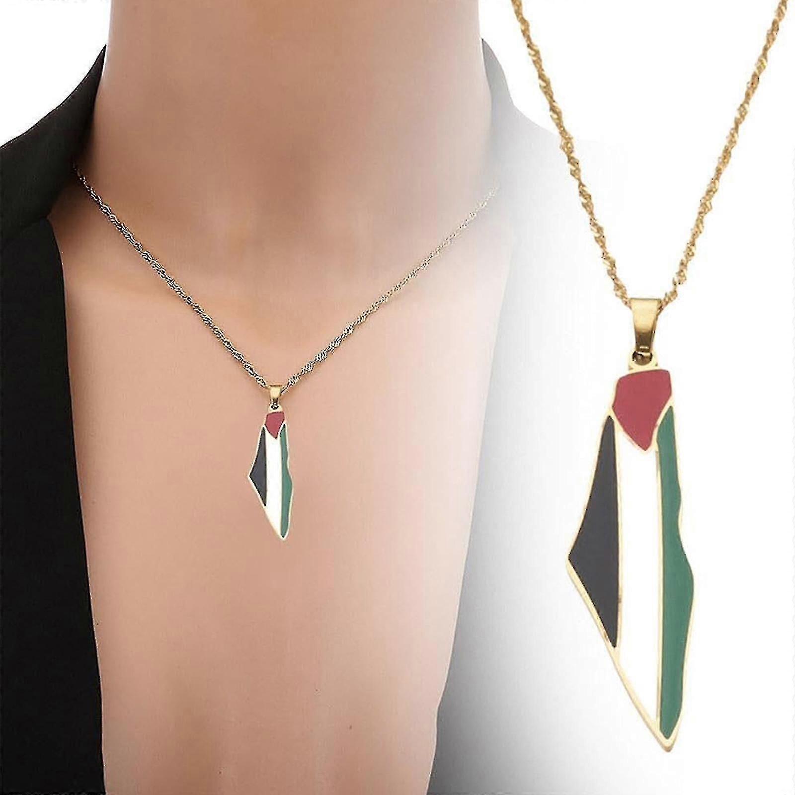 الفولاذ المقاوم للصدأ فلسطين خريطة قلادة قلادة ، قلادة فلسطين الحرة ، أقف مع فلسطين دعم فلسطين قلادة